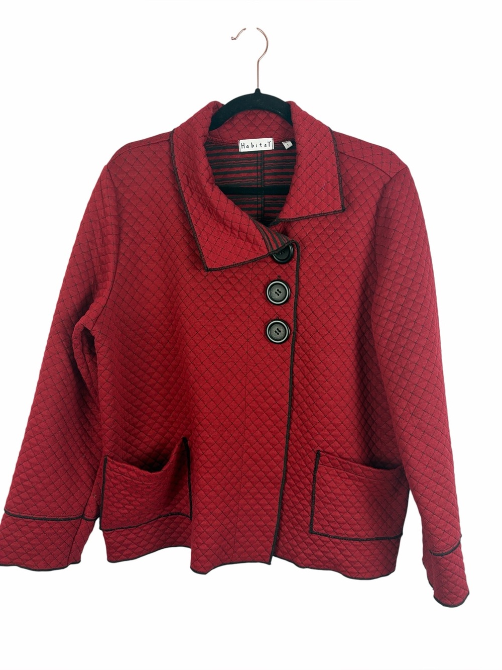 Habitat Red Quilted Knit Jacket Size Large Artistic Button Front Cardigan
